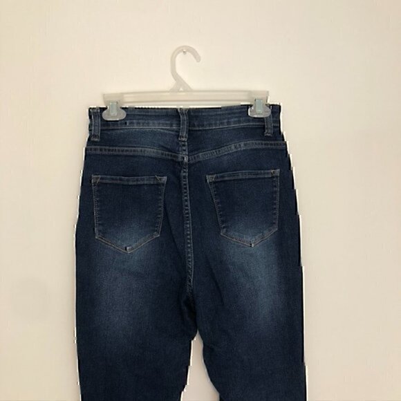 FASHION NOVA Dark Wash Ripped Rips Distressed High Waisted Skinny Jeans JUNIORS - Picture 11 of 12